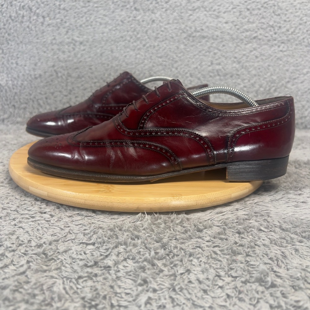 Salvatore Ferragamo Wingtip Oxford Shoes Burgundy Leather Brogue Mens 10 D Italy